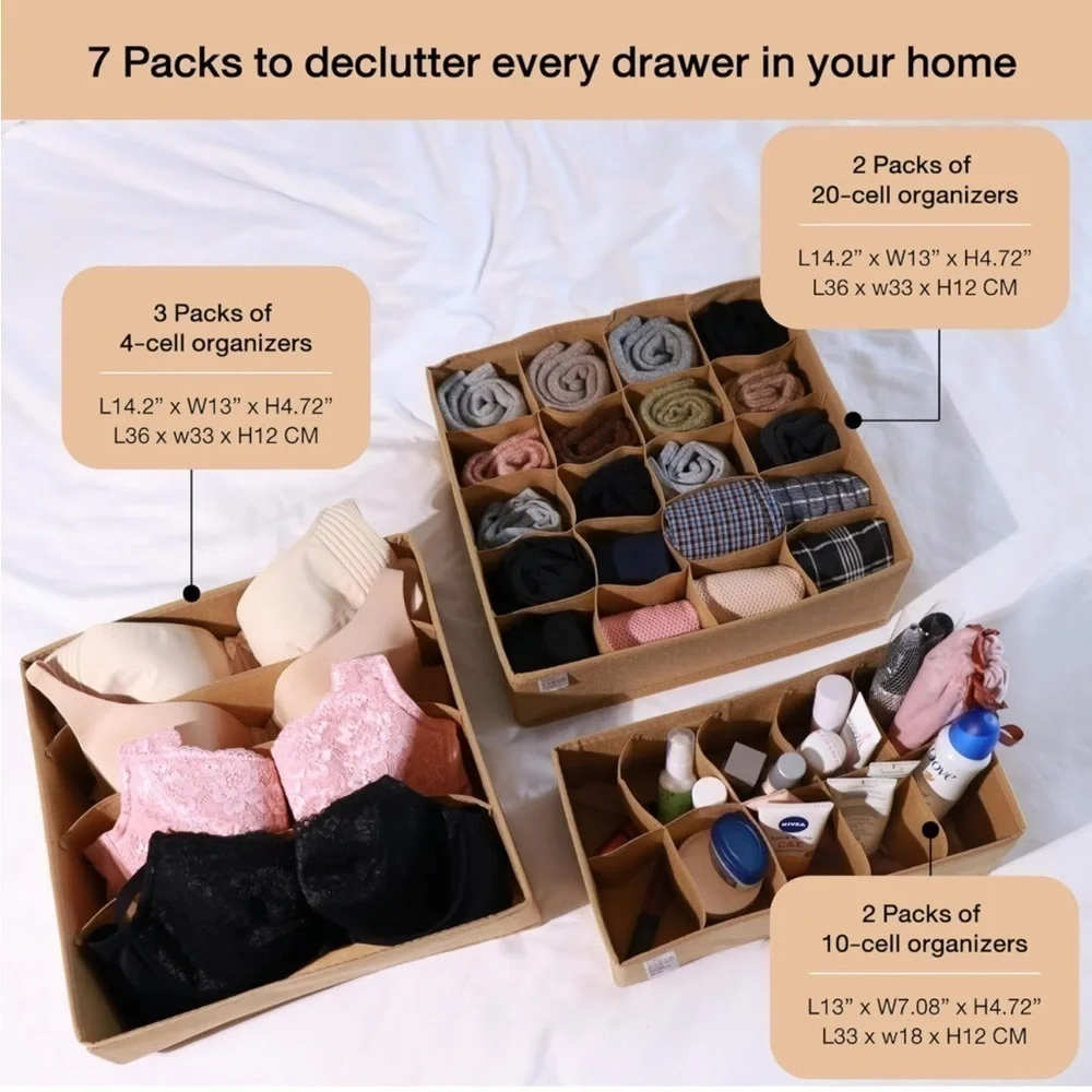 Brand New 7 Pack Foldable Drawer Organizers Dividers Clothing Storage Bras Socks